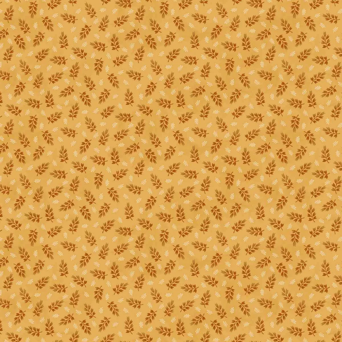 Pattern of small leaves on a golden background.