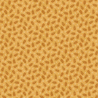Pattern of small leaves on a golden background.