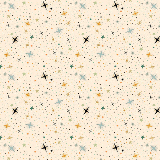 Pattern of colorful stars on a beige background