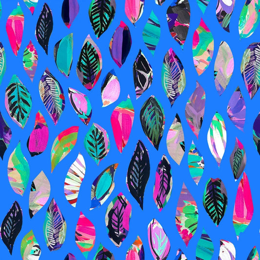Colorful leaf pattern on a blue background