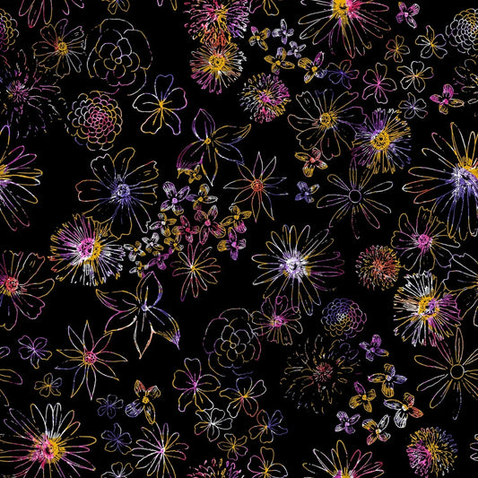 Colorful floral pattern on a black background