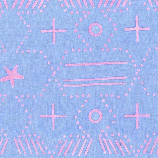 Observatory Ace in Pegasus is a hand-dyed batik featuring beautiful fuchsia geometric shapes on a periwinkle background.