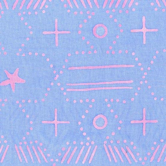 Observatory Ace in Pegasus is a hand-dyed batik featuring beautiful fuchsia geometric shapes on a periwinkle background.