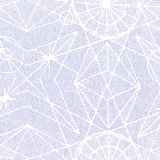 Observatory Astronomy in Stratosphere is a hand-dyed batik featuring beautiful ivory geometric shapes on a soft lavender background.