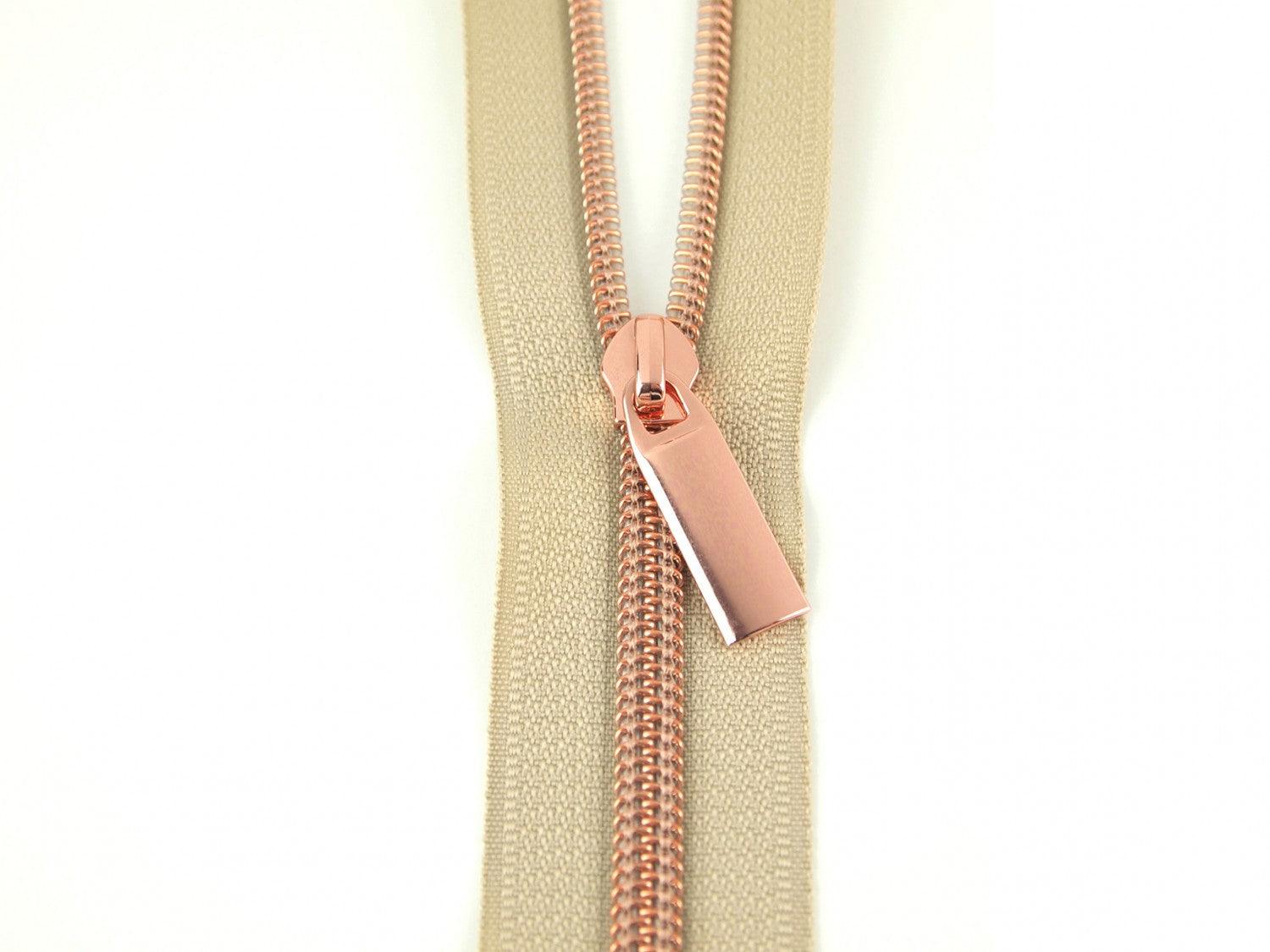 Beige & Rose Gold #5 Nylon Coil Zipper - Mercury Craft Co.