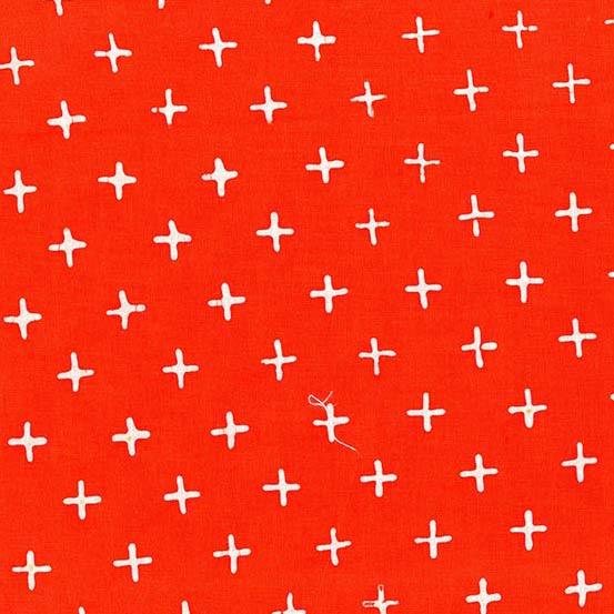 Observatory Pulsar in Scorpio is a hand-dyed batik featuring ivory plus signs arranged on a beautifully bright red background.