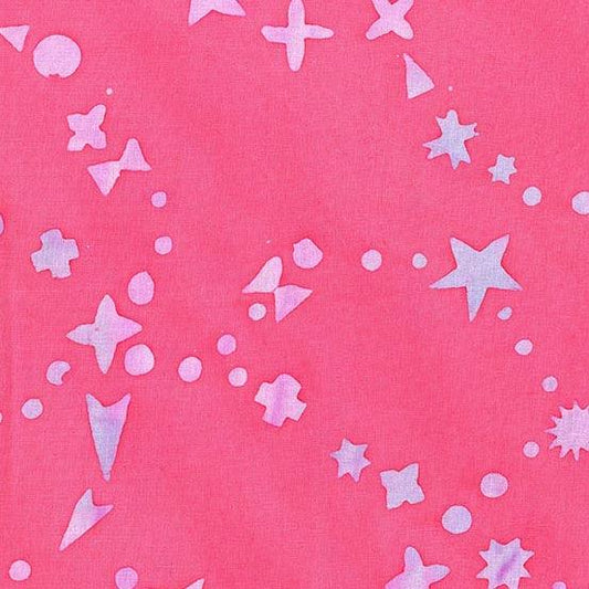 Observatory Supernova in Andromeda is a hand-dyed batik featuring light pink shapes swirling on a bright pink background.