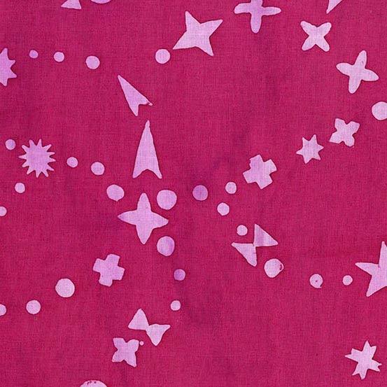 Observatory Supernova in Constellation is a hand-dyed batik featuring mauve shapes swirling on a deep raspberry background.