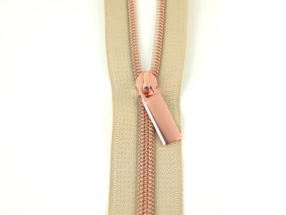 Beige #5 Nylon Rose Gold Coil Zipper, 3 Yards with 9 Pulls