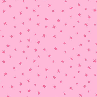 Believe Rainbow Stars in Pink features tiny magenta stars tossed across a lighter fuchsia pink background. 