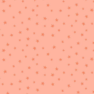 Believe Rainbow Stars in Orange features tiny coral stars tossed across a peach background.