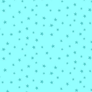 Believe Rainbow Stars in Teal features tiny dark turquoise stars tossed across a light blue background.