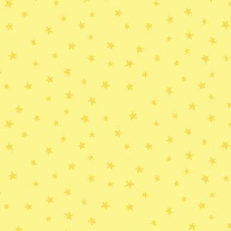 Believe Rainbow Stars in Yellow features tiny gold stars tossed across a bright, sunshine yellow background.