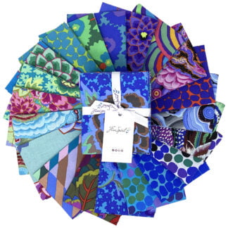 February 2022 Neptune Fat Quarter Bundle features lively prints and vibrant colors in cool tones from the Kaffe Fassett Collective.