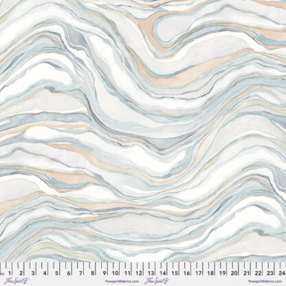 Natural Affinity Sandstone 108" Wide Back in Apricot features large watercolor waves of peach, grey, blue and soft white swirling and blending together. 