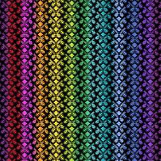 Rainbow Wonderland Vine Knit in Black features a stylized knitted stripe pattern in a rainbow gradient on a black background.