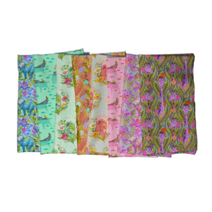 Everglow One-Yard Bundle features fabrics from the Everglow Collection by Tula Pink. Each piece measures approximately 36" x 43".