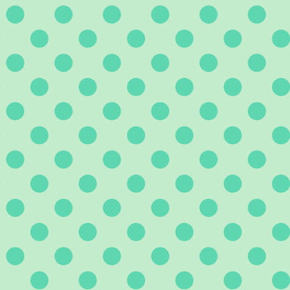 Neon Pom Poms in Spirit features large teal dots on a dusty turquoise background.