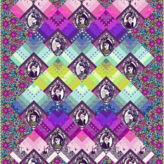 The Nightshade Magic Aura Quilt Kit features fabrics from Nightshade (Deja Vu), a Tula Pink "Halloween" collection that has become a cult favorite over the years. Fussy-cut cameos are accented with various rainbow tonals from other Tula collections. 