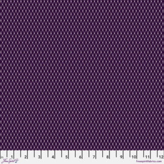 Nightshade (Deja Vu) Fishnet in Equinox features an ivory diamond grid pattern against a very deep purple background.