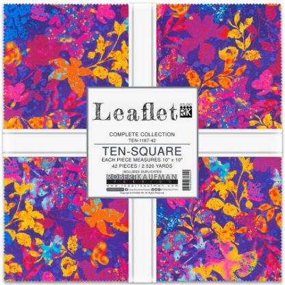 The Leaflet 10" Layer Cake is a vibrant collection of bold florals, geometric designs, and wild foliage.