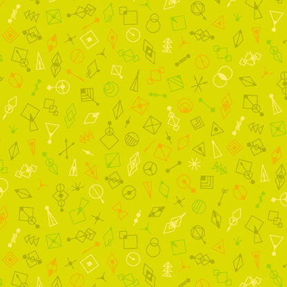 Deco Glo II Glitter in Kiwi features tiny green and yellow geometric shapes tossed across a lime green background.